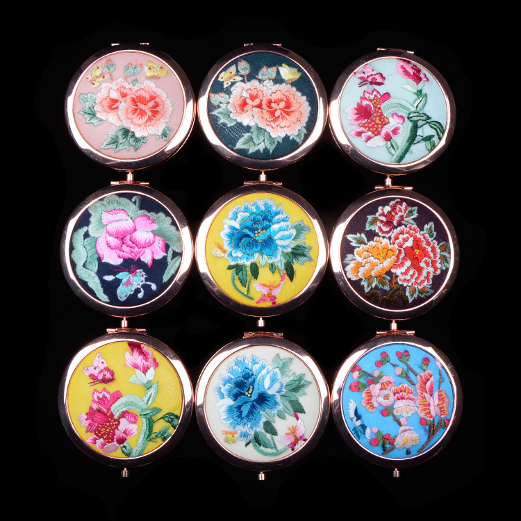 琼山化妆随身镜精品出国送礼刺绣中国风古风摄影 手绣镜子